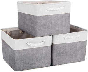 Mangata Storage Box set of 3, Canvas Fabric Storage Baskets with Handles for Cupboards, Wardrobe, Shelves, Bathroom, Clothes, Toys, Towel