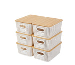 Load image into Gallery viewer, 6pcs Storage Boxes with Bamboo Lid, Imitation Rattan Plastic Storage Basket
