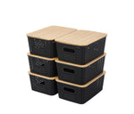 Load image into Gallery viewer, 6pcs Storage Boxes with Bamboo Lid, Imitation Rattan Plastic Storage Basket

