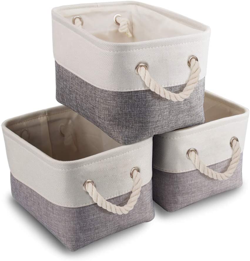 Mangata Storage Box set of 3, Canvas Fabric Storage Baskets with