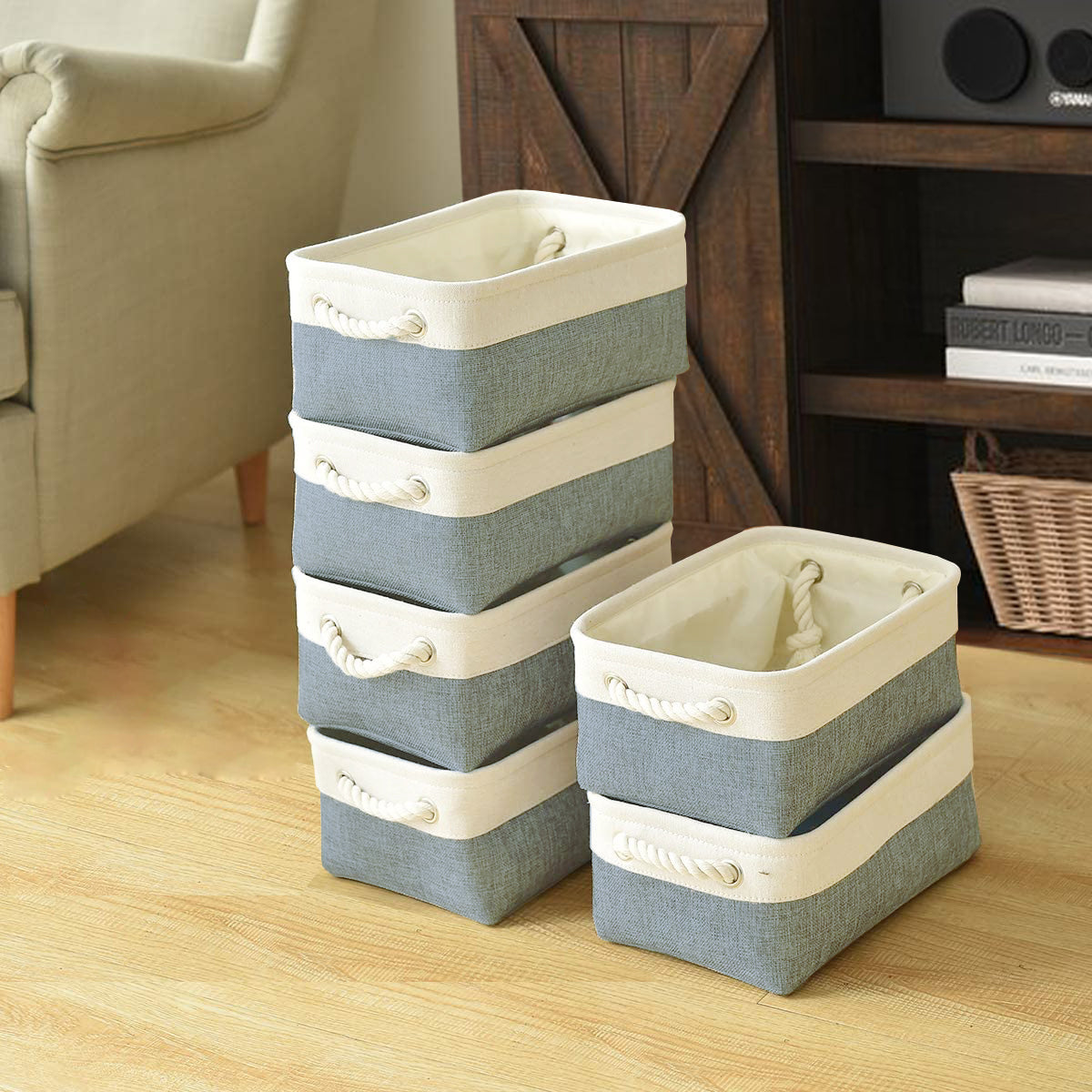 3 Pcs Woven storage Basket Toys Laundry Storage Bins w/Handle for Livingroom